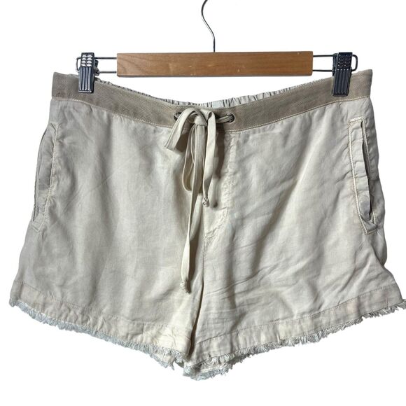 BELLA DAHL Made In USA Drawstring Frayed Hem Shorts Tencel Tan Cream Small - Picture 1 of 8